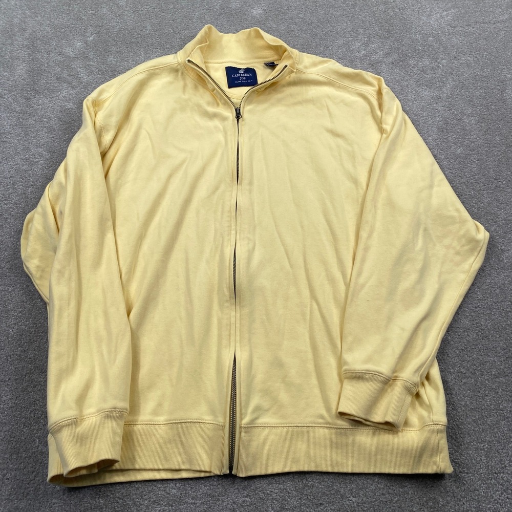 Caribbean Joe Full Zip Sweatshirt Mens XXL Yellow Cotton Mock Neck Ribbed Trim